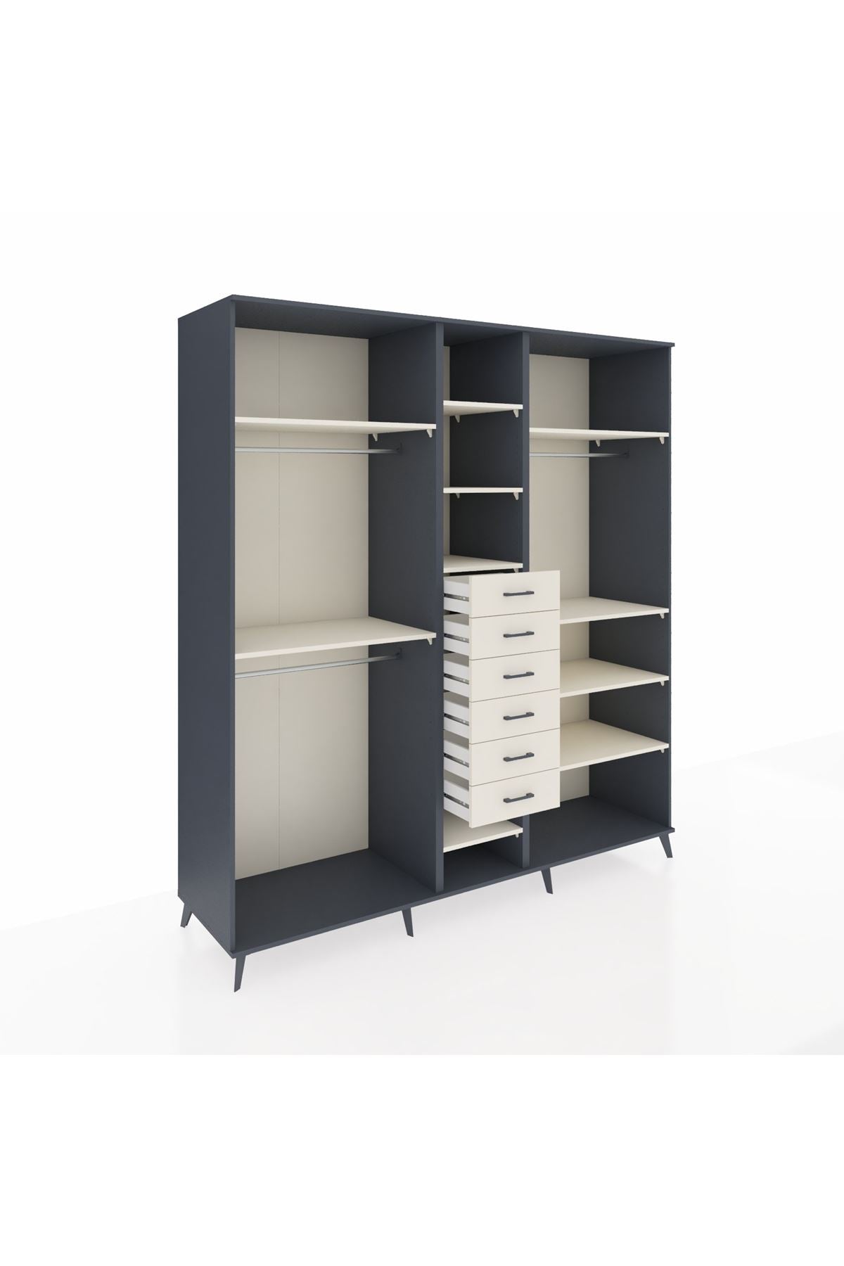 Kronos Dolap 10 Raflı 6 Çekmeceli 3 Askılı 220x59x243 Antrasit-Aytaşı/Aytaşı