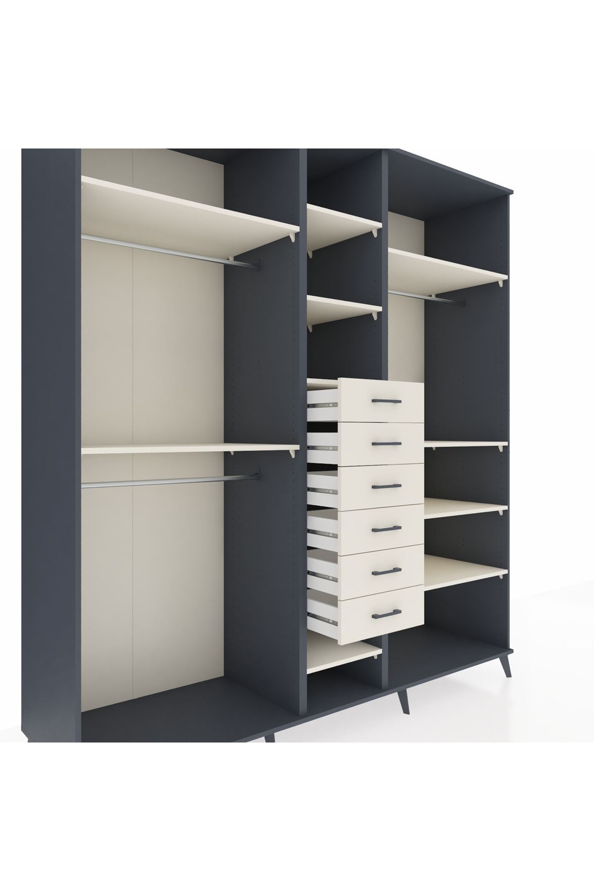 Kronos Dolap 10 Raflı 6 Çekmeceli 3 Askılı 220x59x243 Antrasit-Aytaşı/Aytaşı