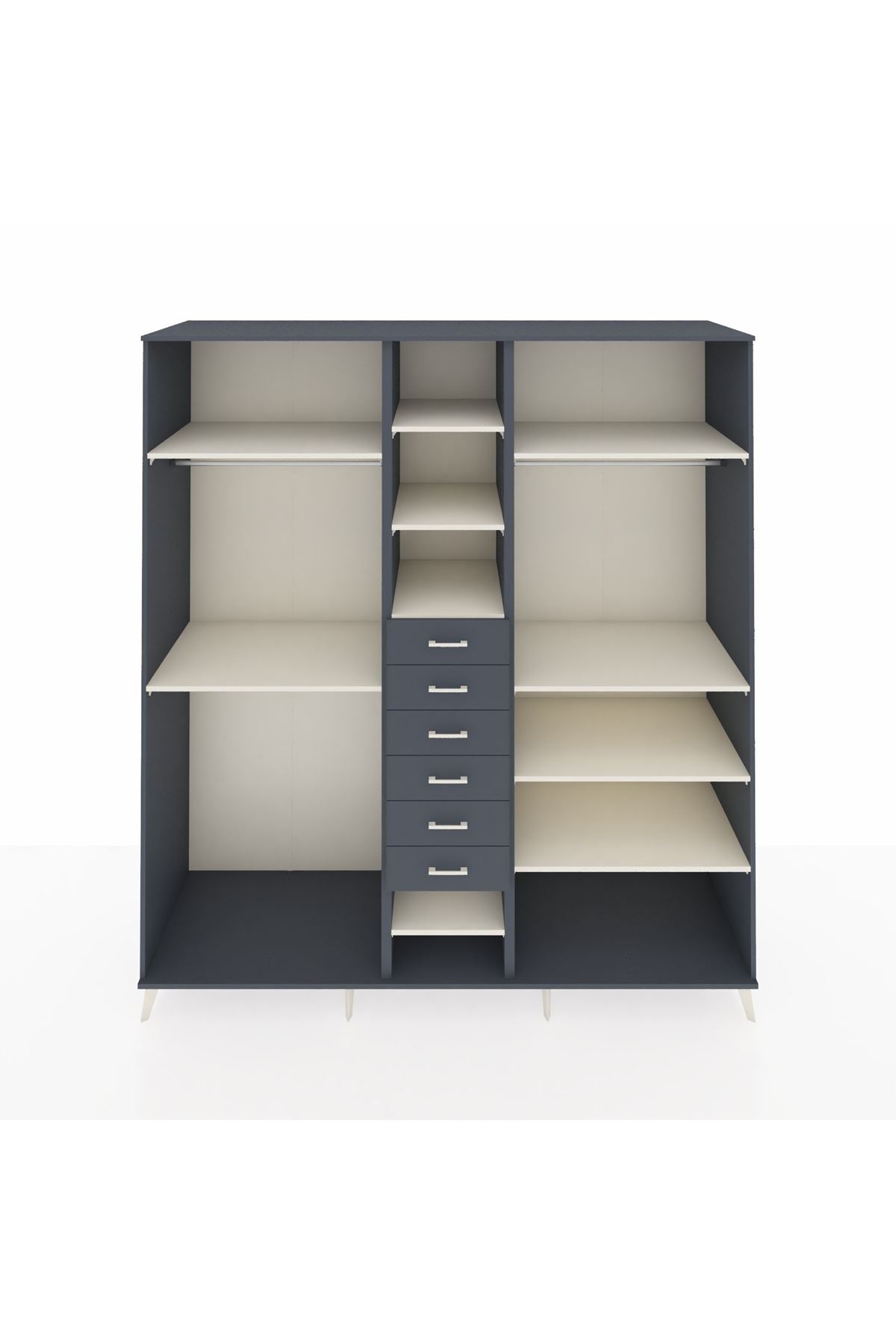 Kronos Dolap 10 Raflı 6 Çekmeceli 3 Askılı 220x59x243 Antrasit-Aytaşı/Antrasit