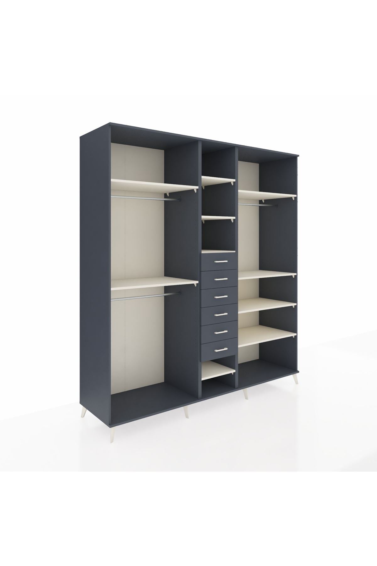 Kronos Dolap 10 Raflı 6 Çekmeceli 3 Askılı 220x59x243 Antrasit-Aytaşı/Antrasit