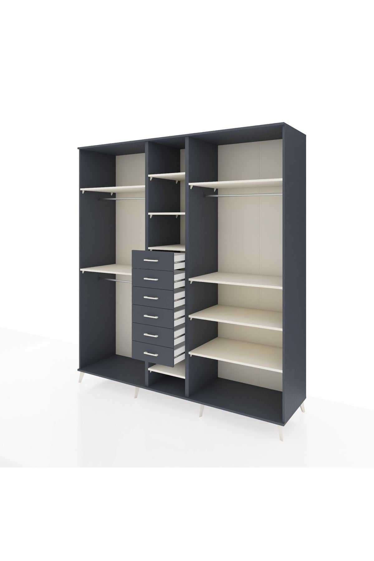 Kronos Dolap 10 Raflı 6 Çekmeceli 3 Askılı 220x59x243 Antrasit-Aytaşı/Antrasit