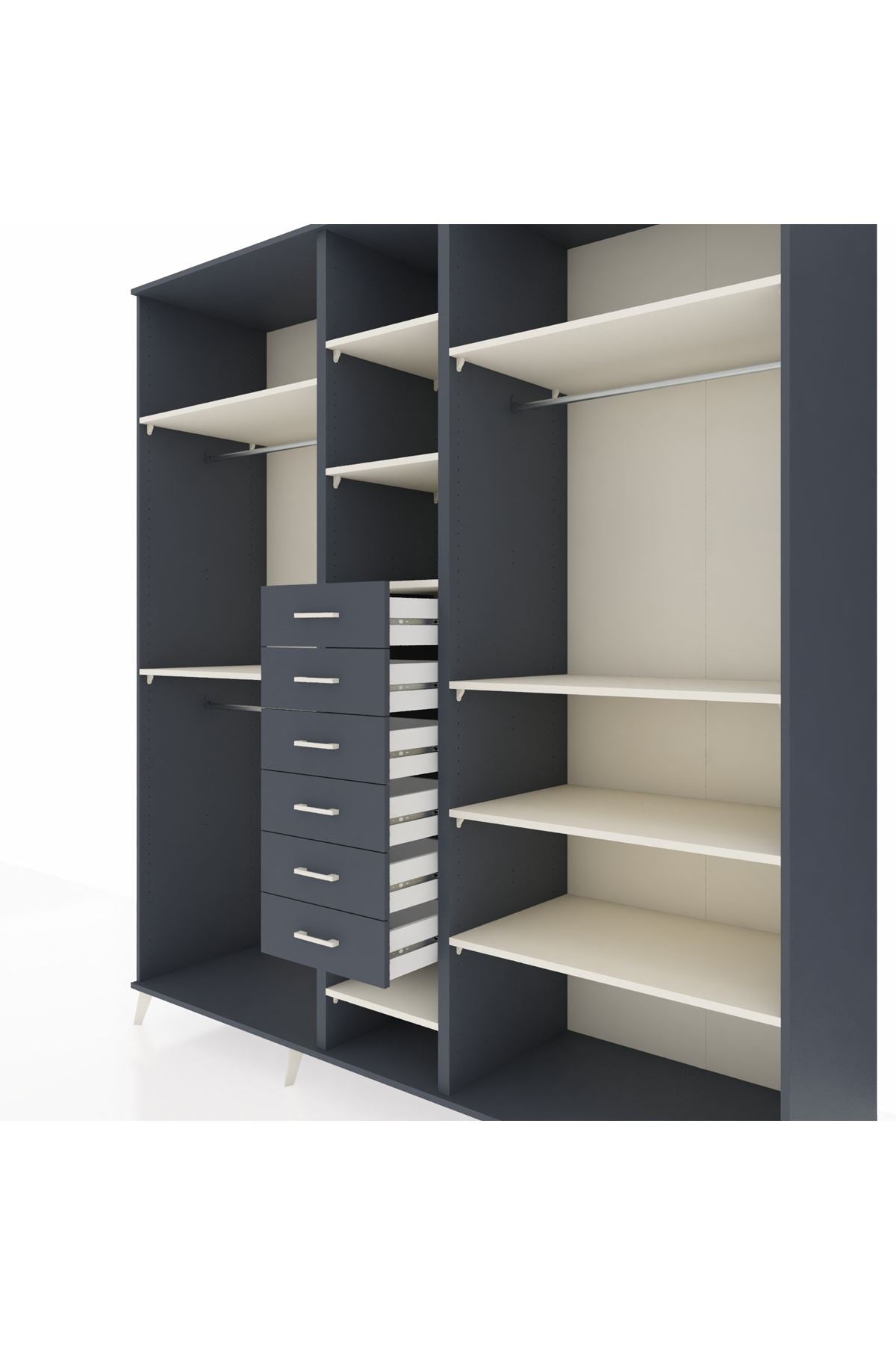 Kronos Dolap 10 Raflı 6 Çekmeceli 3 Askılı 220x59x243 Antrasit-Aytaşı/Antrasit