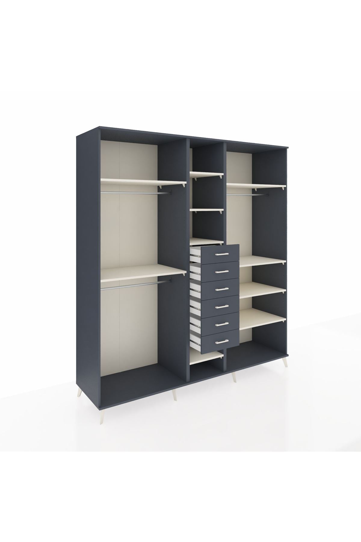 Kronos Dolap 10 Raflı 6 Çekmeceli 3 Askılı 220x59x243 Antrasit-Aytaşı/Antrasit