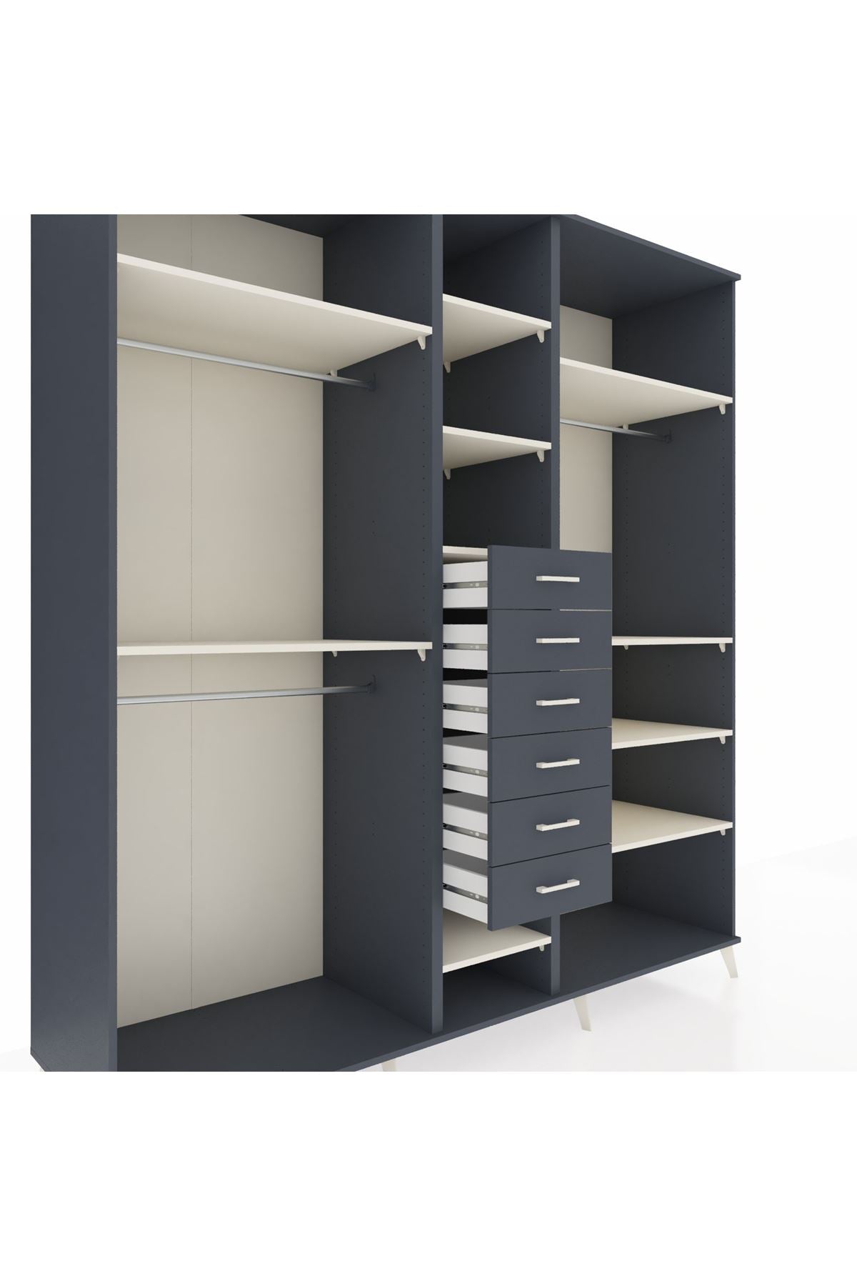 Kronos Dolap 10 Raflı 6 Çekmeceli 3 Askılı 220x59x243 Antrasit-Aytaşı/Antrasit