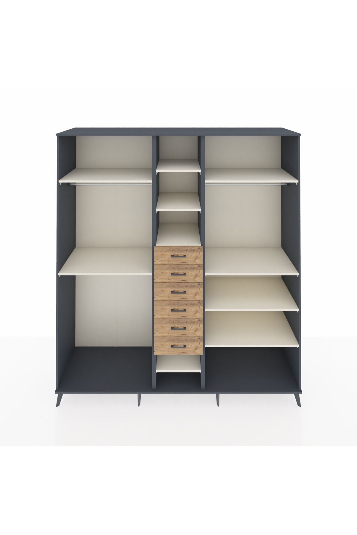 Kronos Dolap 10 Raflı 6 Çekmeceli 3 Askılı 220x59x243 Antrasit-Aytaşı/Çam