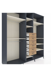 Kronos Dolap 10 Raflı 6 Çekmeceli 3 Askılı 220x59x243 Antrasit-Aytaşı/Çam