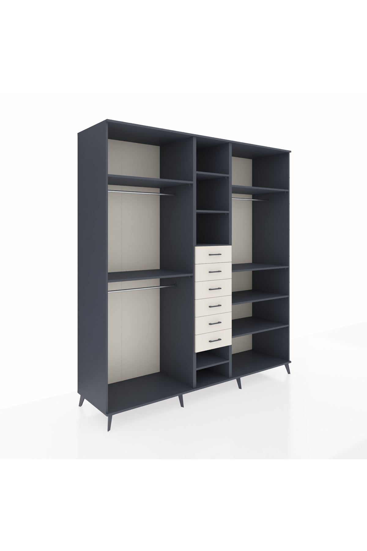 Kronos Dolap 10 Raflı 6 Çekmeceli 3 Askılı 220x59x243 Antrasit-Antrasit/Aytaşı