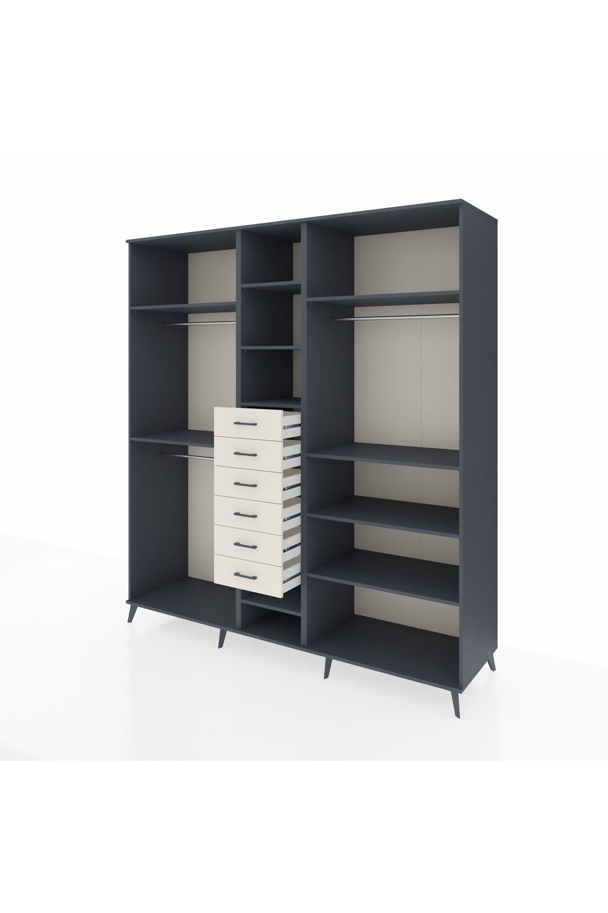 Kronos Dolap 10 Raflı 6 Çekmeceli 3 Askılı 220x59x243 Antrasit-Antrasit/Aytaşı