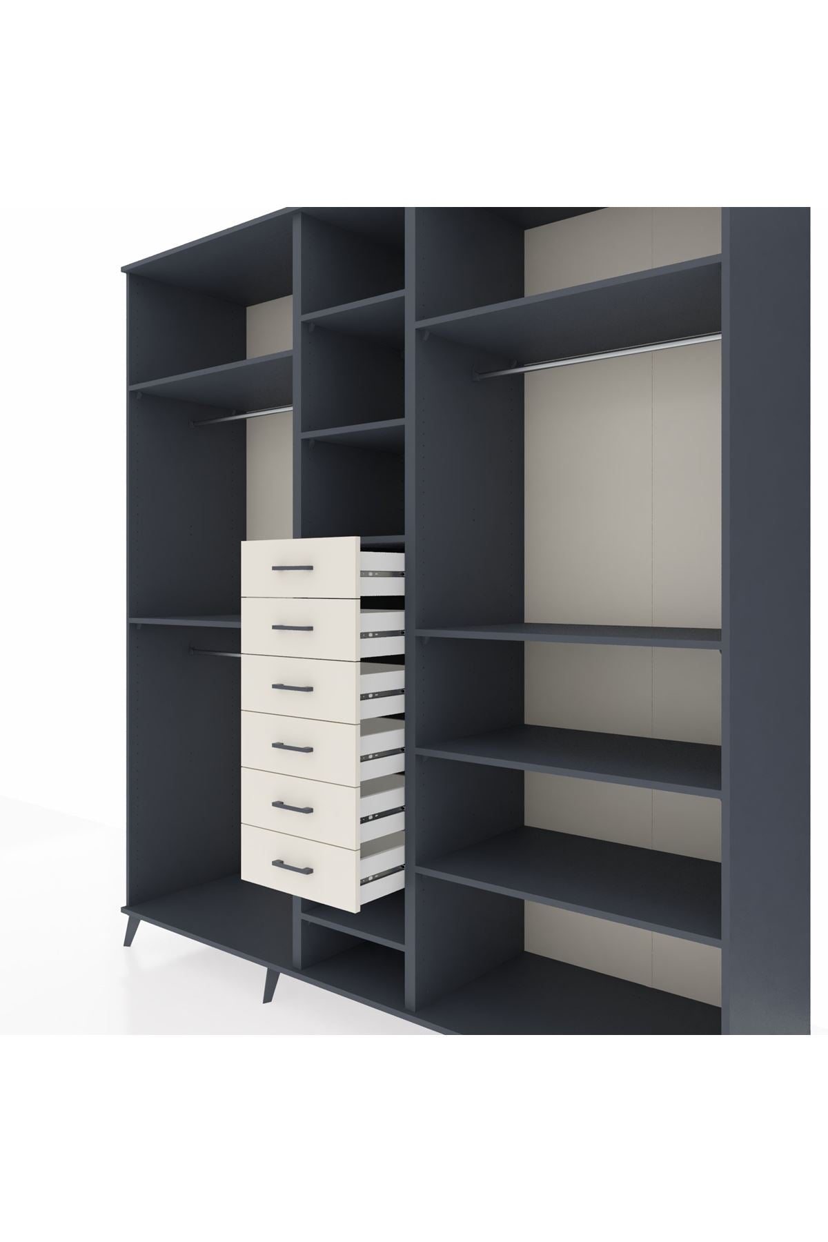 Kronos Dolap 10 Raflı 6 Çekmeceli 3 Askılı 220x59x243 Antrasit-Antrasit/Aytaşı