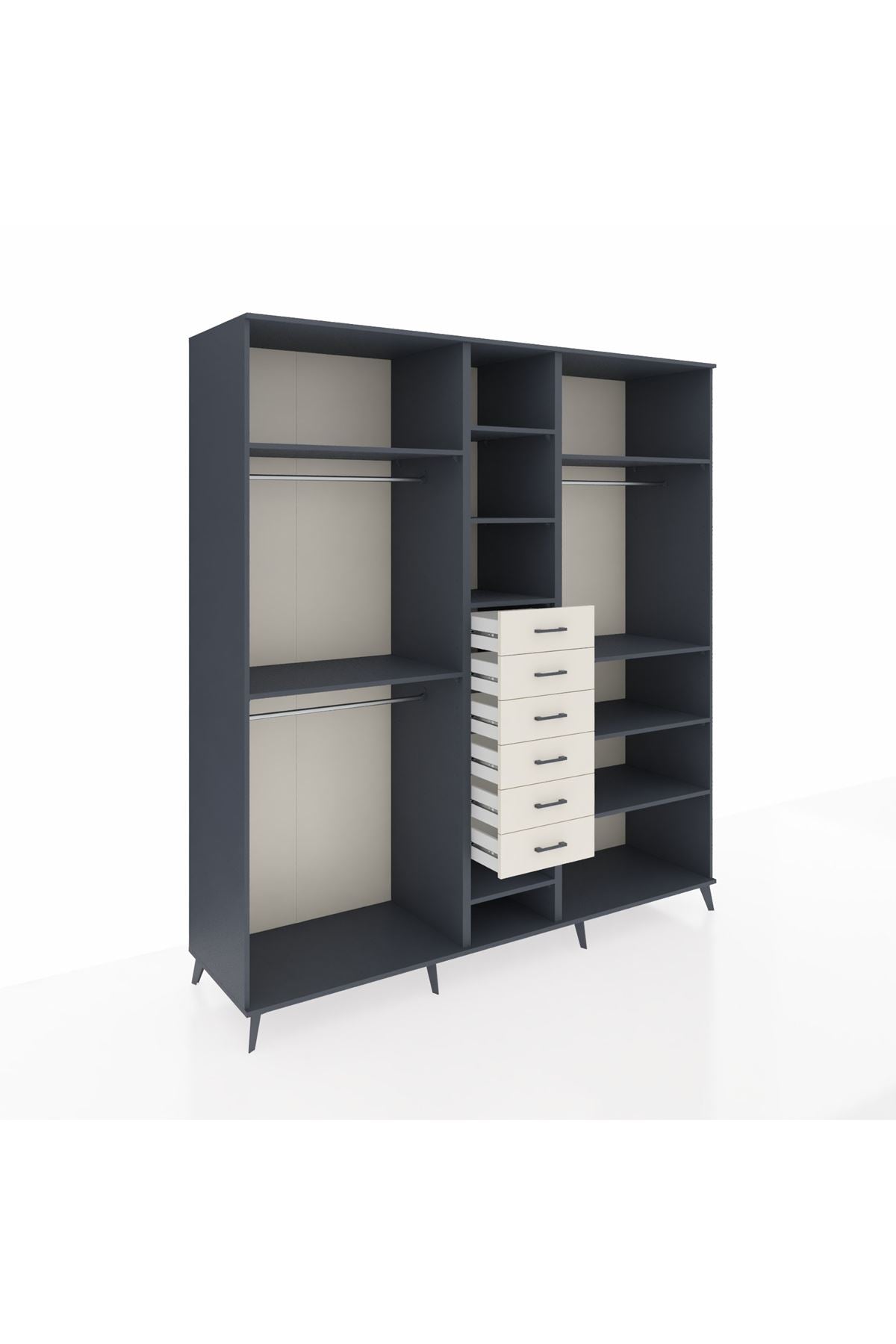 Kronos Dolap 10 Raflı 6 Çekmeceli 3 Askılı 220x59x243 Antrasit-Antrasit/Aytaşı