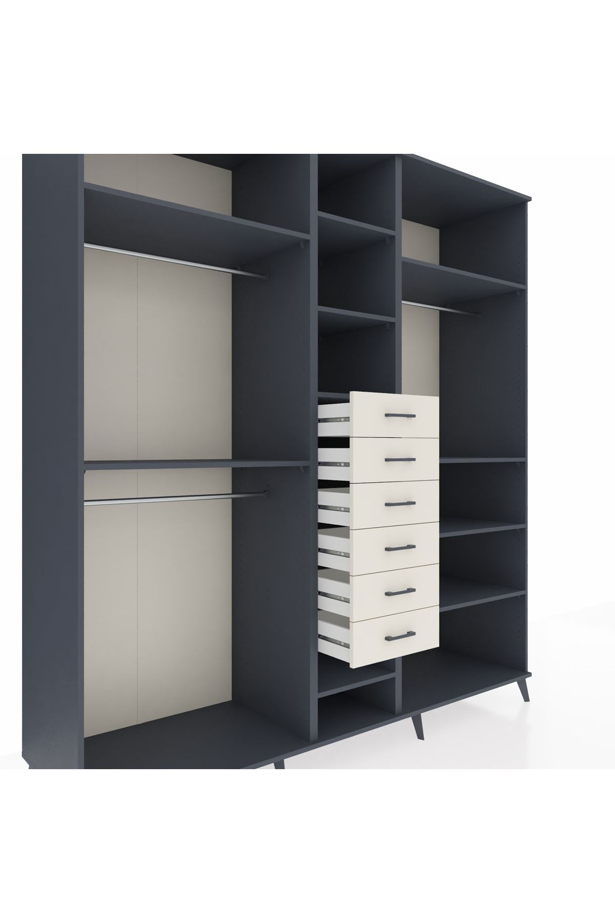 Kronos Dolap 10 Raflı 6 Çekmeceli 3 Askılı 220x59x243 Antrasit-Antrasit/Aytaşı