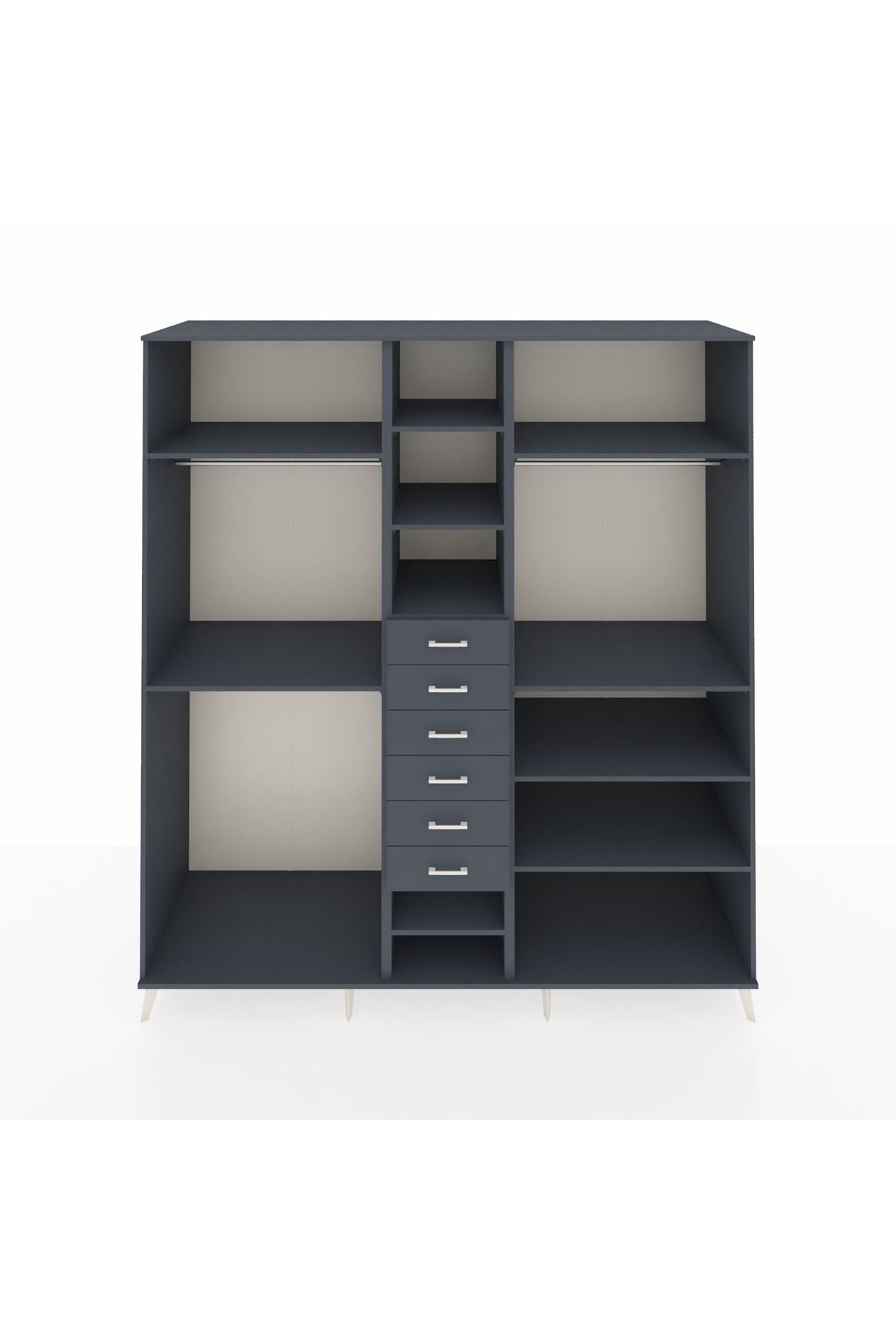 Kronos Dolap 10 Raflı 6 Çekmeceli 3 Askılı 220x59x243 Antrasit-Antrasit/Antrasit