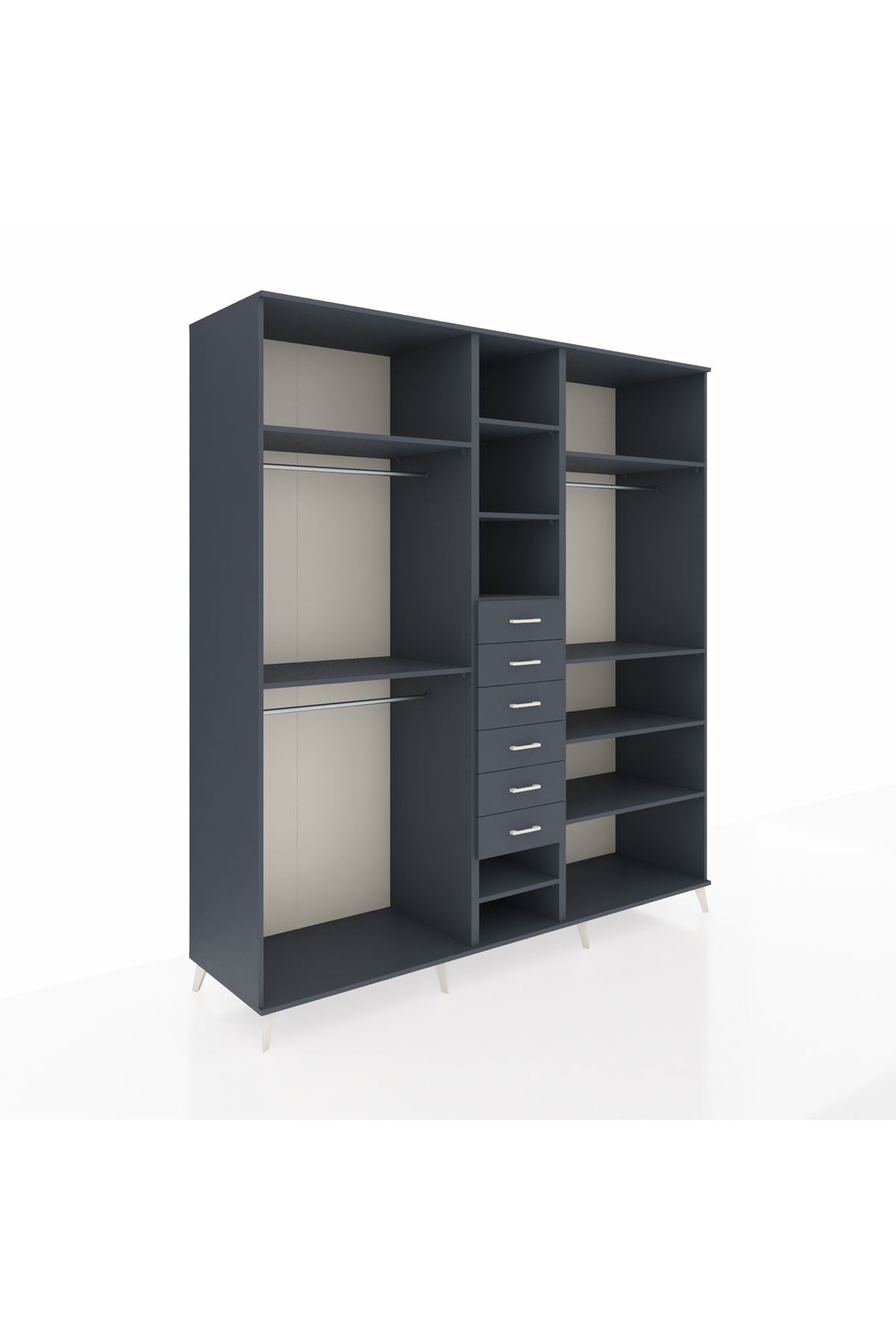 Kronos Dolap 10 Raflı 6 Çekmeceli 3 Askılı 220x59x243 Antrasit-Antrasit/Antrasit