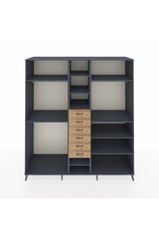 Kronos Dolap 10 Raflı 6 Çekmeceli 3 Askılı 220x59x243 Antrasit-Antrasit/Çam