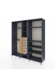 Kronos Dolap 10 Raflı 6 Çekmeceli 3 Askılı 220x59x243 Antrasit-Antrasit/Çam