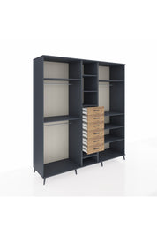 Kronos Dolap 10 Raflı 6 Çekmeceli 3 Askılı 220x59x243 Antrasit-Antrasit/Çam