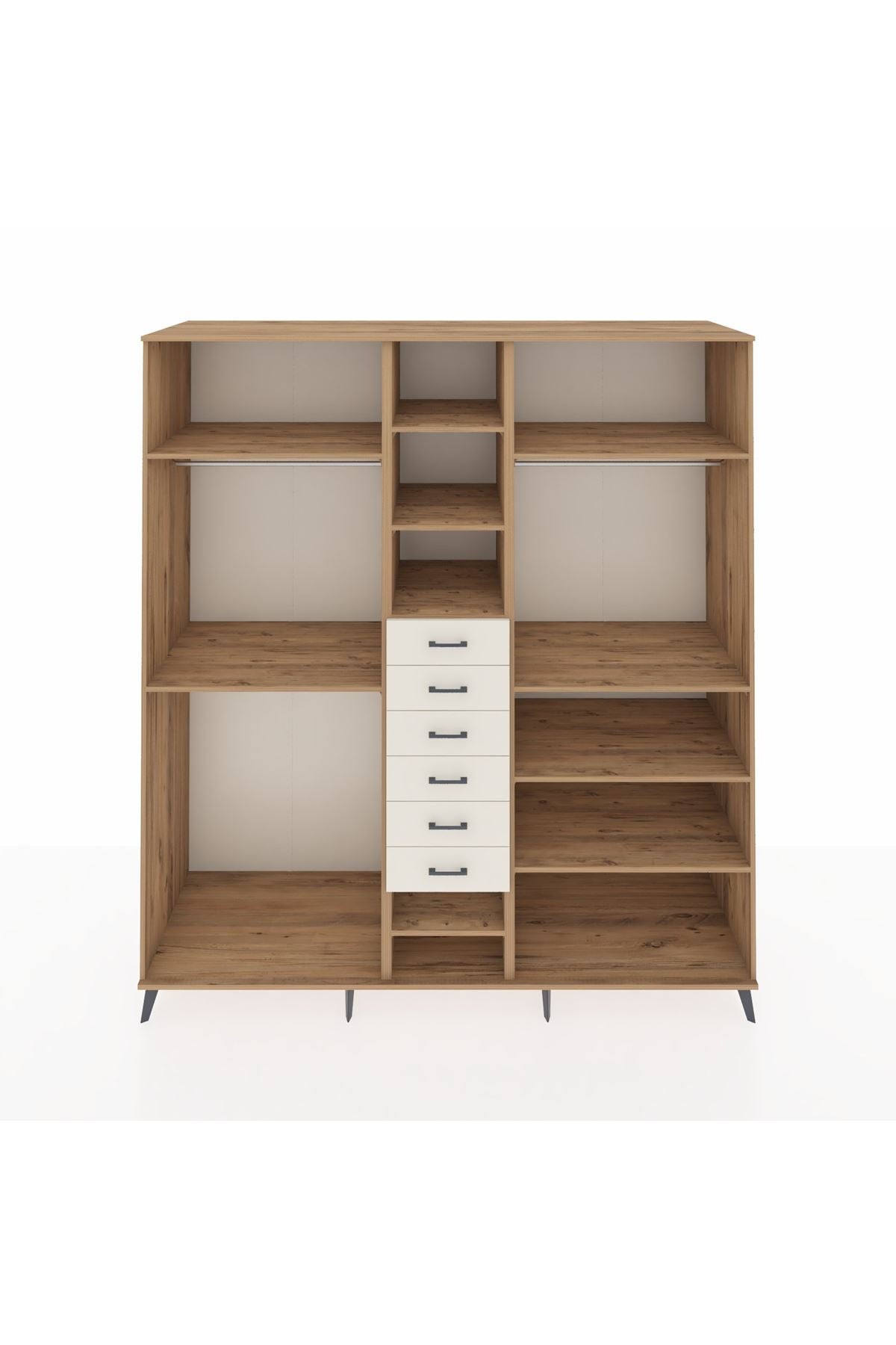 Kronos Dolap 10 Raflı 6 Çekmeceli 3 Askılı 220x59x243 Çam-Çam/Aytaşı