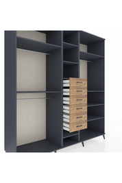 Kronos Dolap 10 Raflı 6 Çekmeceli 3 Askılı 220x59x243 Antrasit-Antrasit/Çam