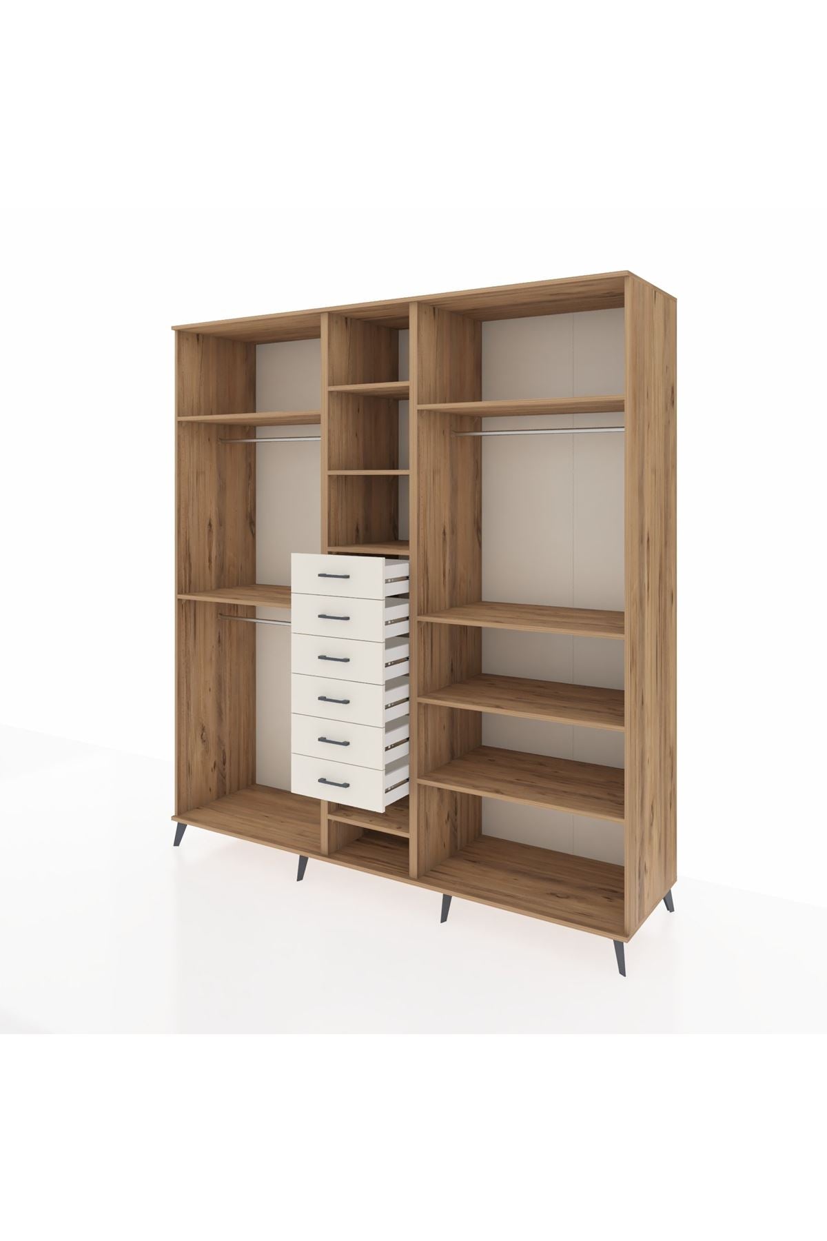Kronos Dolap 10 Raflı 6 Çekmeceli 3 Askılı 220x59x243 Çam-Çam/Aytaşı