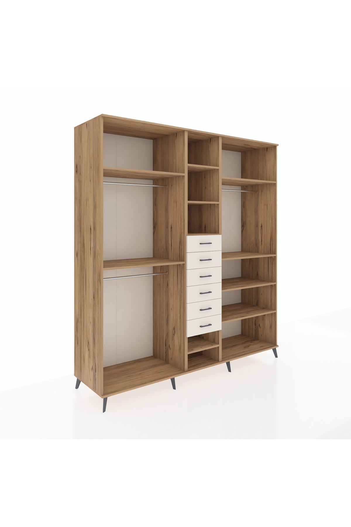 Kronos Dolap 10 Raflı 6 Çekmeceli 3 Askılı 220x59x243 Çam-Çam/Aytaşı