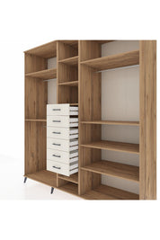 Kronos Dolap 10 Raflı 6 Çekmeceli 3 Askılı 220x59x243 Çam-Çam/Aytaşı