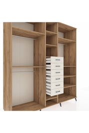 Kronos Dolap 10 Raflı 6 Çekmeceli 3 Askılı 220x59x243 Çam-Çam/Aytaşı