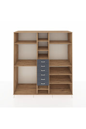 Kronos Dolap 10 Raflı 6 Çekmeceli 3 Askılı 220x59x243 Çam-Çam/Antrasit