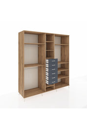 Kronos Dolap 10 Raflı 6 Çekmeceli 3 Askılı 220x59x243 Çam-Çam/Antrasit