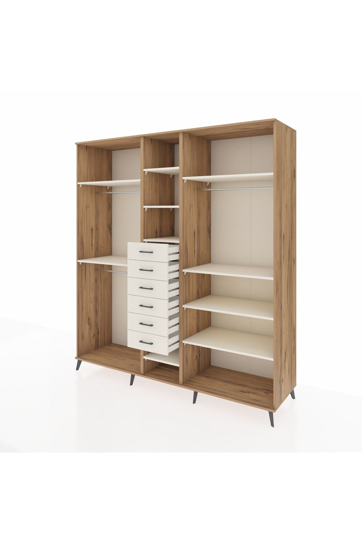 Kronos Dolap 10 Raflı 6 Çekmeceli 3 Askılı 220x59x243 Çam-Aytaşı/Aytaşı