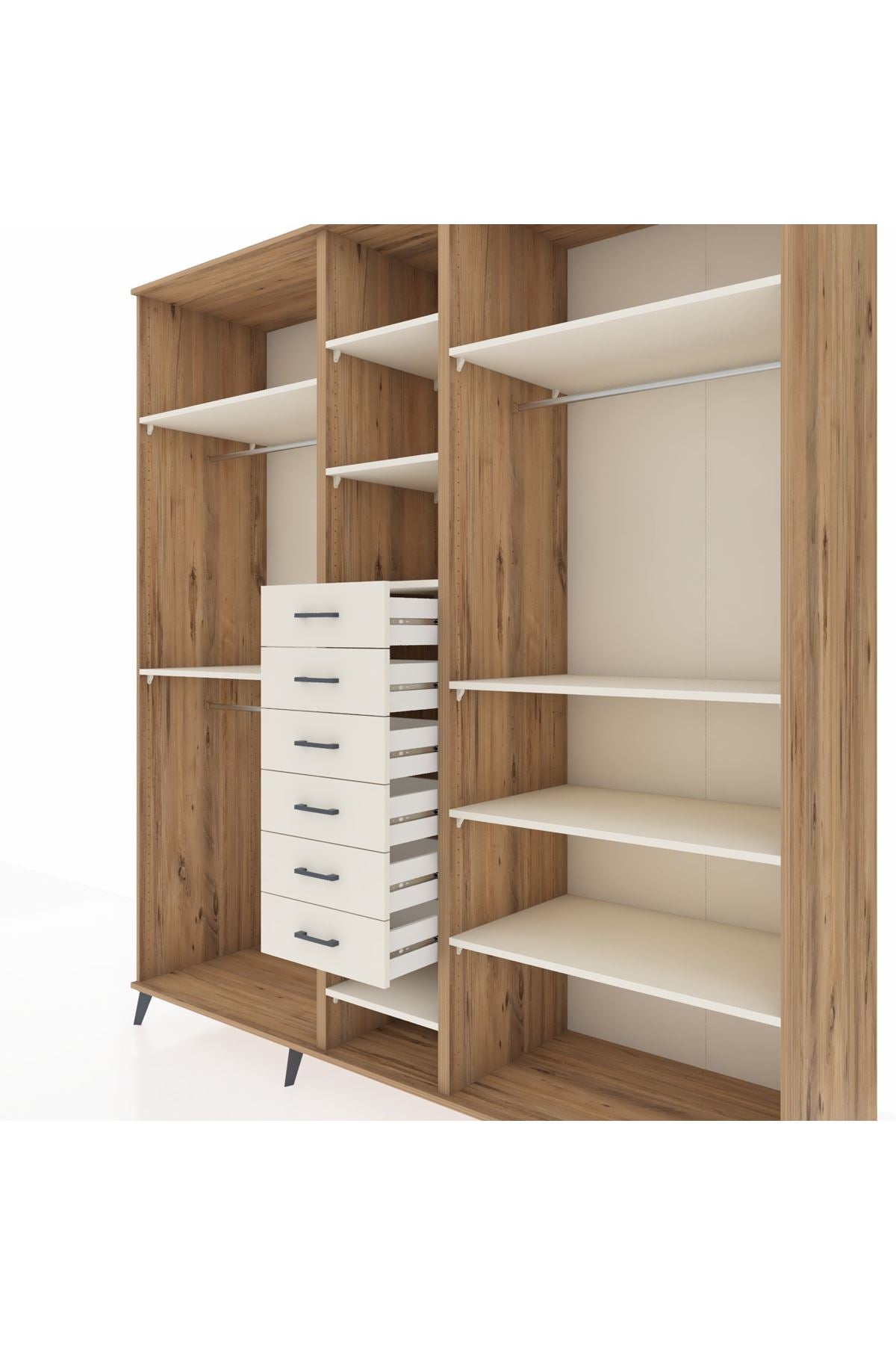 Kronos Dolap 10 Raflı 6 Çekmeceli 3 Askılı 220x59x243 Çam-Aytaşı/Aytaşı