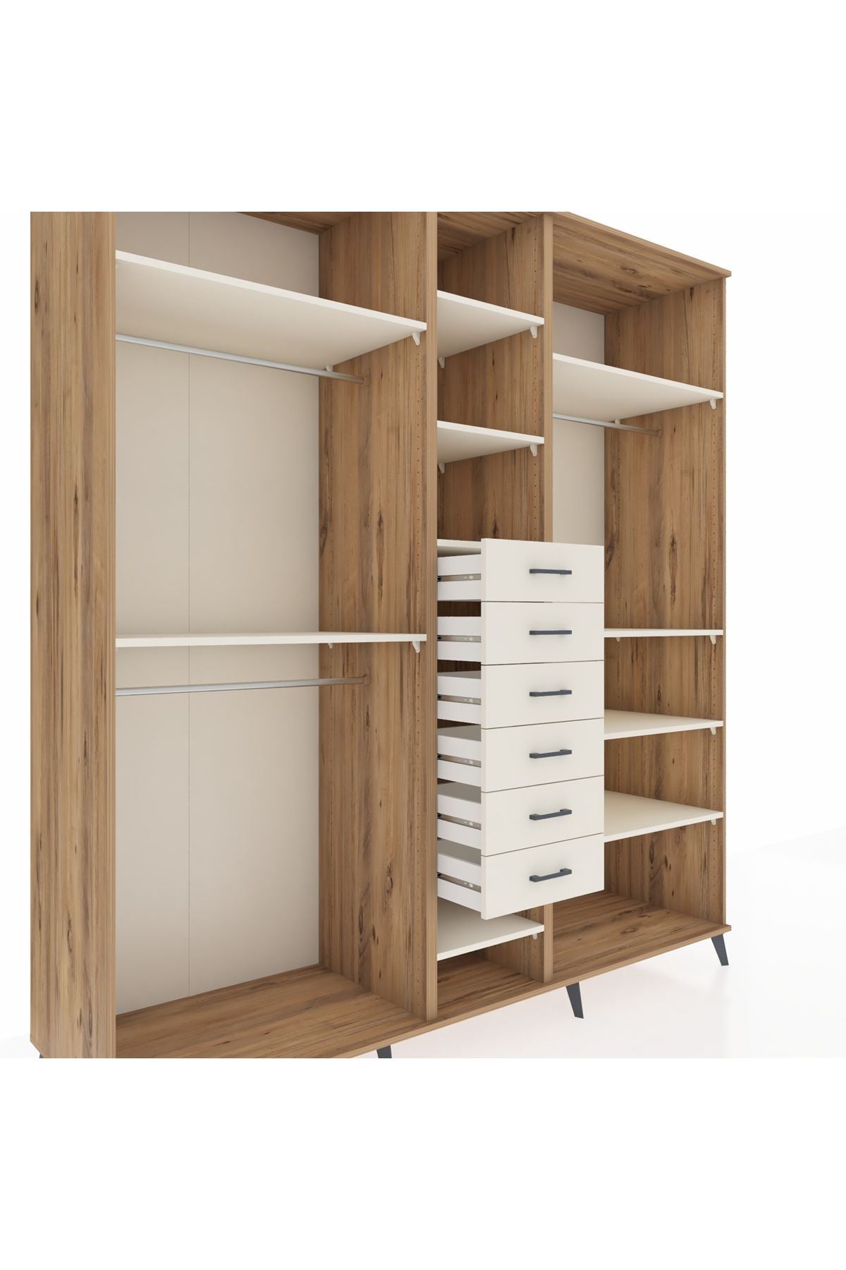 Kronos Dolap 10 Raflı 6 Çekmeceli 3 Askılı 220x59x243 Çam-Aytaşı/Aytaşı