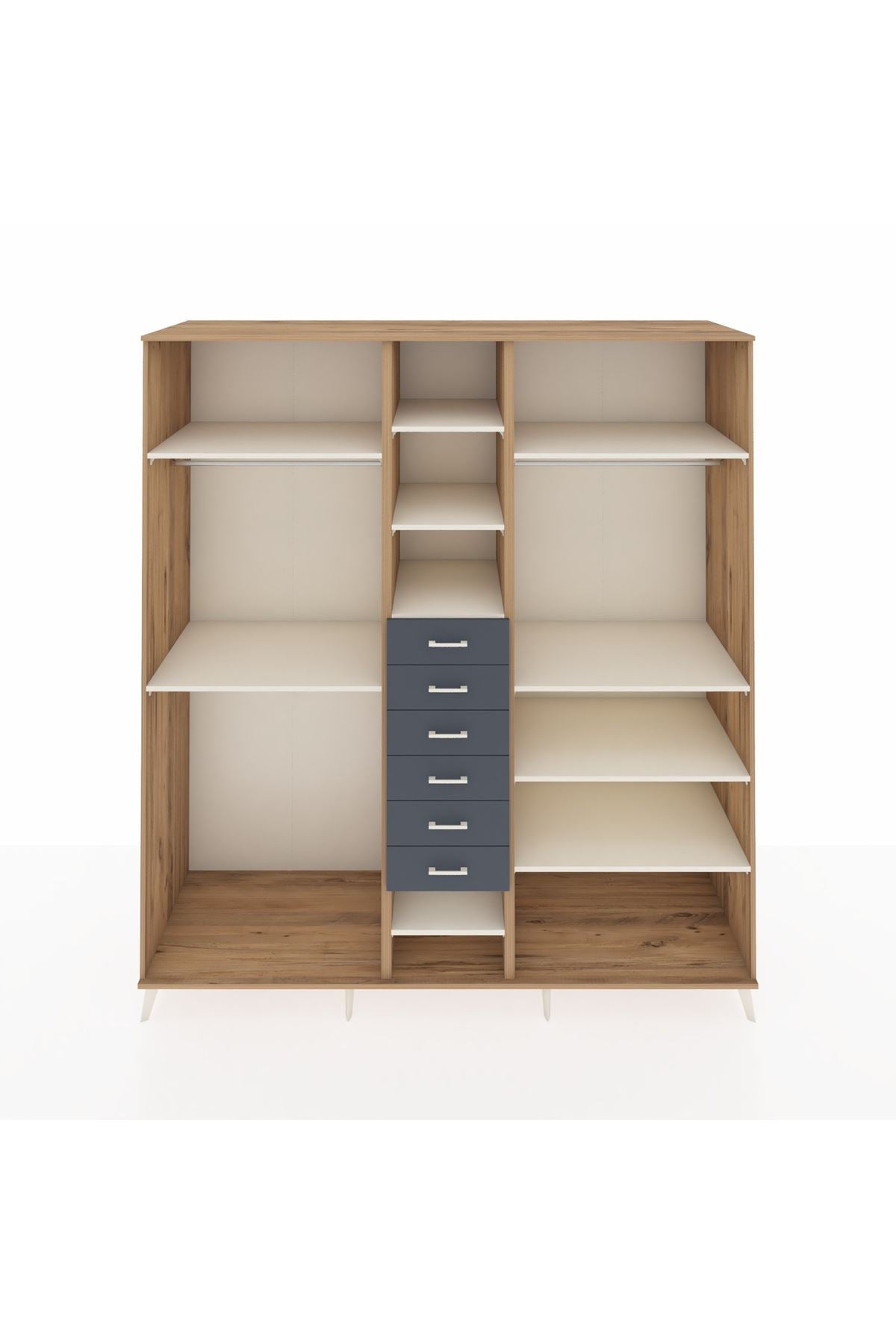 Kronos Dolap 10 Raflı 6 Çekmeceli 3 Askılı 220x59x243 Çam-Aytaşı/Antrasit