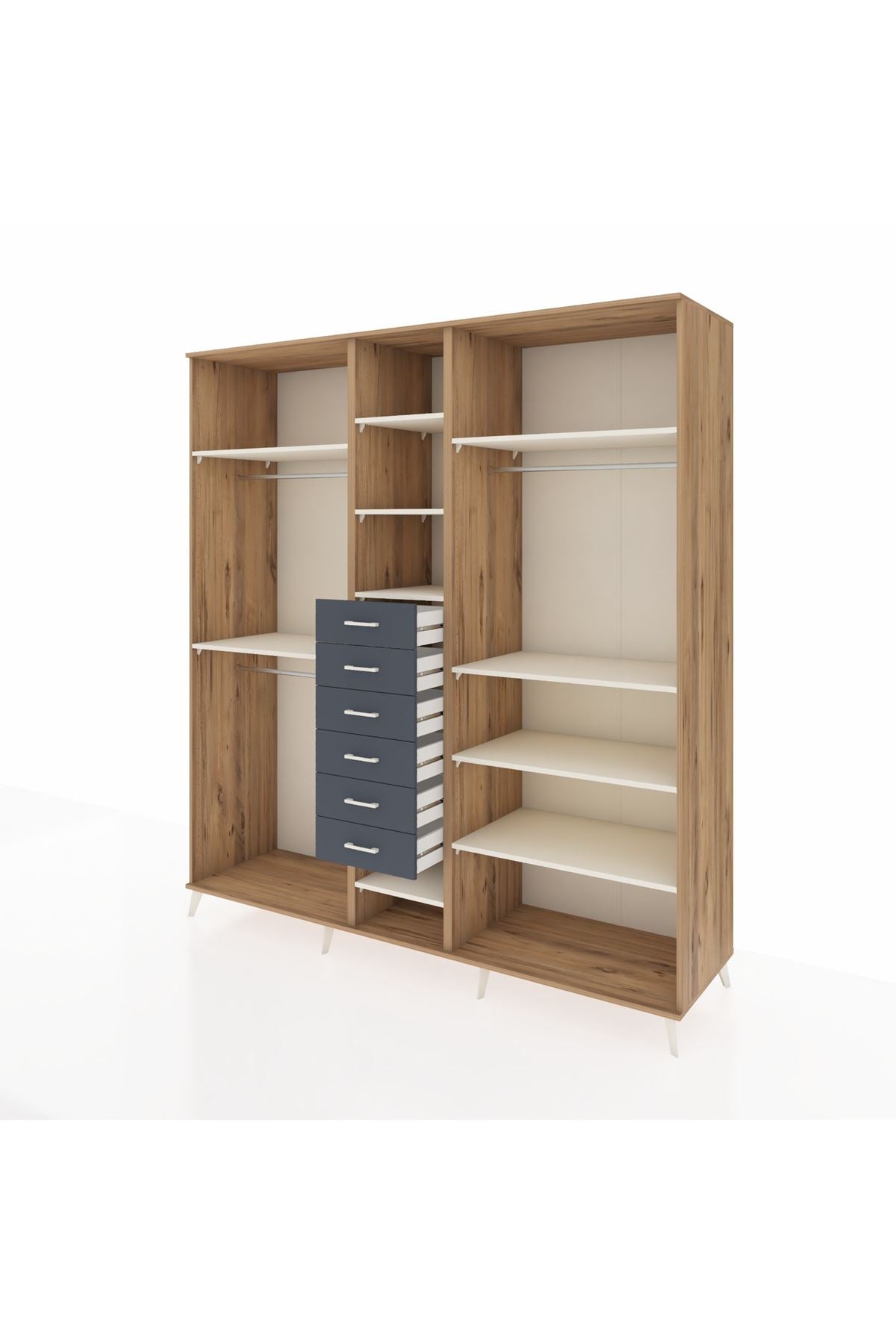 Kronos Dolap 10 Raflı 6 Çekmeceli 3 Askılı 220x59x243 Çam-Aytaşı/Antrasit