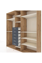 Kronos Dolap 10 Raflı 6 Çekmeceli 3 Askılı 220x59x243 Çam-Aytaşı/Antrasit