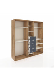 Kronos Dolap 10 Raflı 6 Çekmeceli 3 Askılı 220x59x243 Çam-Aytaşı/Antrasit