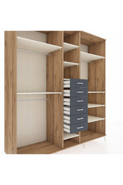 Kronos Dolap 10 Raflı 6 Çekmeceli 3 Askılı 220x59x243 Çam-Aytaşı/Antrasit