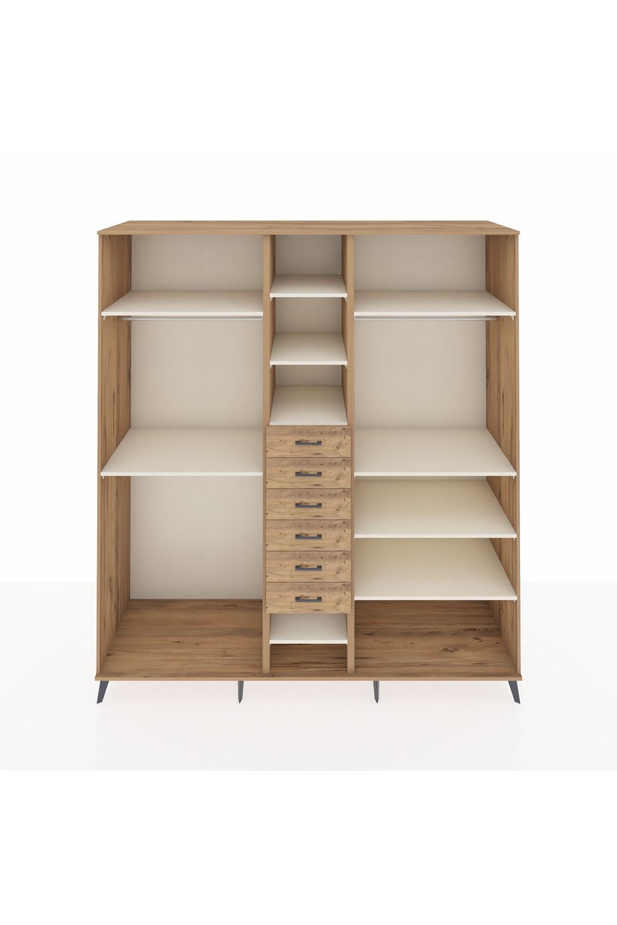 Kronos Dolap 10 Raflı 6 Çekmeceli 3 Askılı 220x59x243 Çam-Aytaşı/Çam