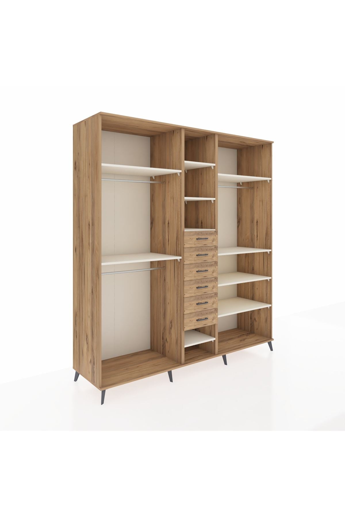 Kronos Dolap 10 Raflı 6 Çekmeceli 3 Askılı 220x59x243 Çam-Aytaşı/Çam