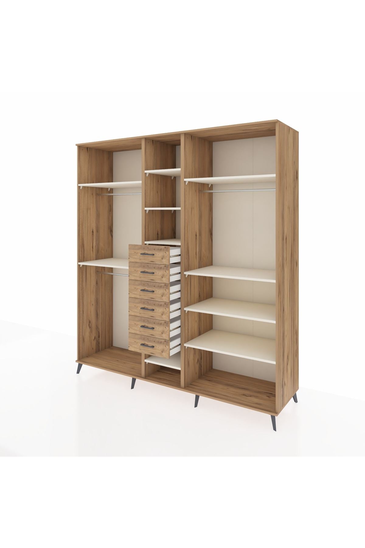 Kronos Dolap 10 Raflı 6 Çekmeceli 3 Askılı 220x59x243 Çam-Aytaşı/Çam