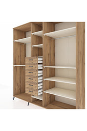 Kronos Dolap 10 Raflı 6 Çekmeceli 3 Askılı 220x59x243 Çam-Aytaşı/Çam