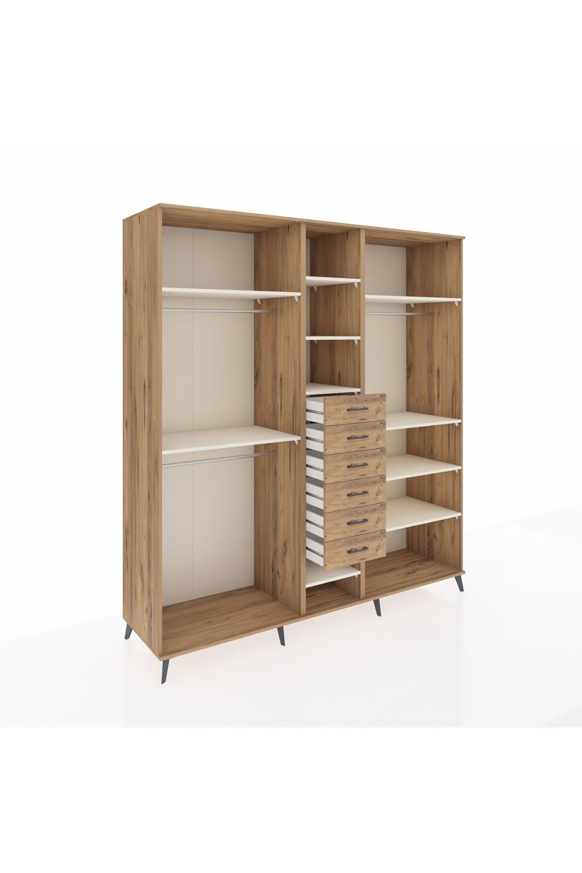 Kronos Dolap 10 Raflı 6 Çekmeceli 3 Askılı 220x59x243 Çam-Aytaşı/Çam