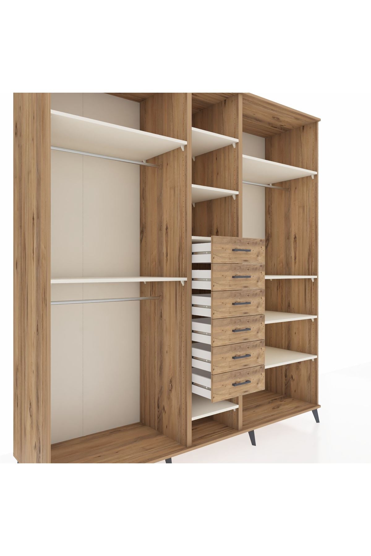 Kronos Dolap 10 Raflı 6 Çekmeceli 3 Askılı 220x59x243 Çam-Aytaşı/Çam