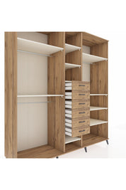 Kronos Dolap 10 Raflı 6 Çekmeceli 3 Askılı 220x59x243 Çam-Aytaşı/Çam