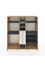 Kronos Dolap 10 Raflı 6 Çekmeceli 3 Askılı 220x59x243 Çam-Antrasit/Aytaşı