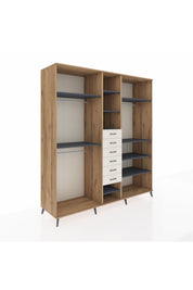 Kronos Dolap 10 Raflı 6 Çekmeceli 3 Askılı 220x59x243 Çam-Antrasit/Aytaşı