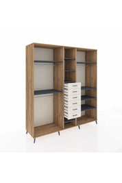 Kronos Dolap 10 Raflı 6 Çekmeceli 3 Askılı 220x59x243 Çam-Antrasit/Aytaşı