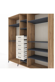 Kronos Dolap 10 Raflı 6 Çekmeceli 3 Askılı 220x59x243 Çam-Antrasit/Aytaşı