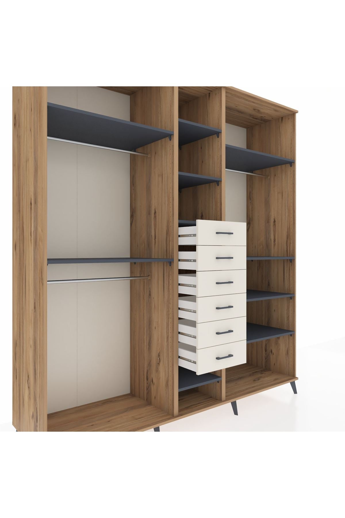 Kronos Dolap 10 Raflı 6 Çekmeceli 3 Askılı 220x59x243 Çam-Antrasit/Aytaşı