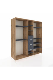 Kronos Dolap 10 Raflı 6 Çekmeceli 3 Askılı 220x59x243 Çam-Antrasit/Antrasit