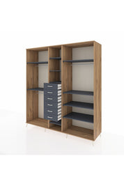 Kronos Dolap 10 Raflı 6 Çekmeceli 3 Askılı 220x59x243 Çam-Antrasit/Antrasit